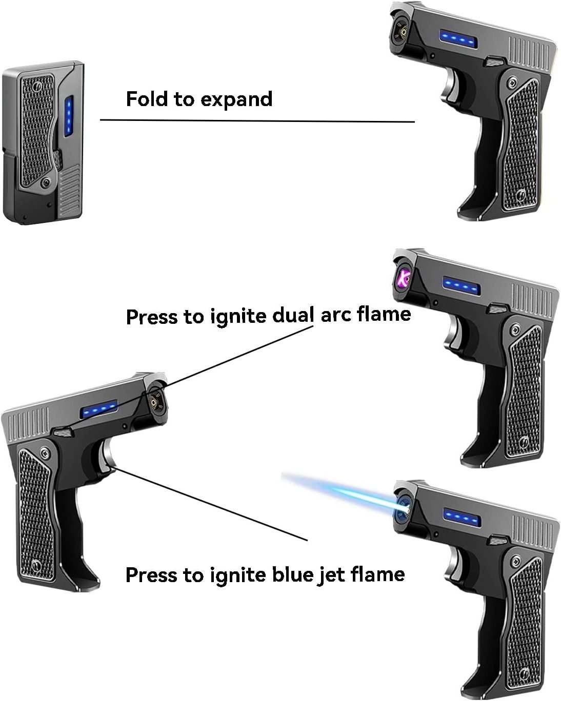 Dual Use Of Gas And Electricity Folding jet Torch Lighter Dual Arc Lighter Inflatable Rechargeable Cigar Lighter