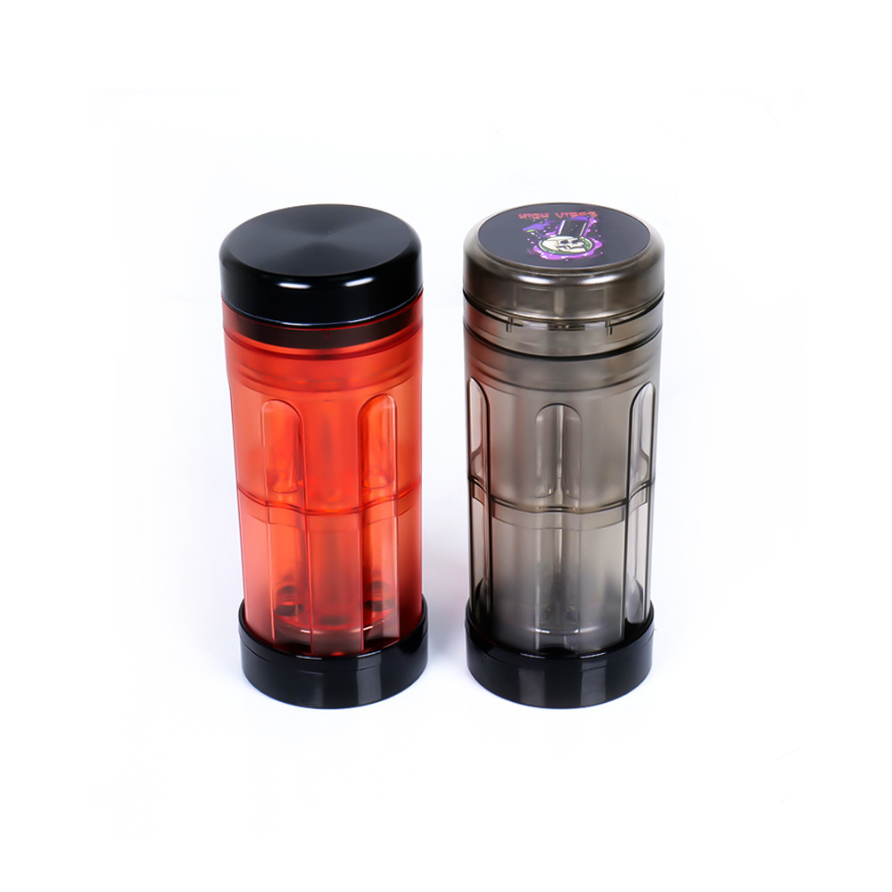 Custom Sticker Multifunction Portable Herb Cigarette Grinder 6 Tubes Storage Filling Plastic Tobacco Grinder