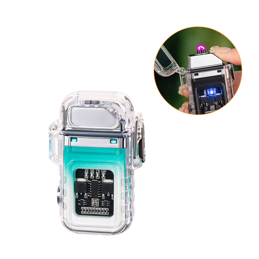 Rechargeable Windproof Waterproof Transparent electric lighter Camping Lighter Plasma Dual Arc Lighter with LED Battery Display