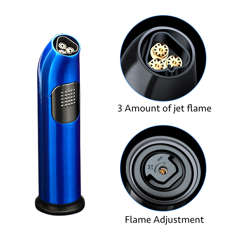 Pritech Low price refillable butane gas triple jet flame lighter custom logo torch lighters