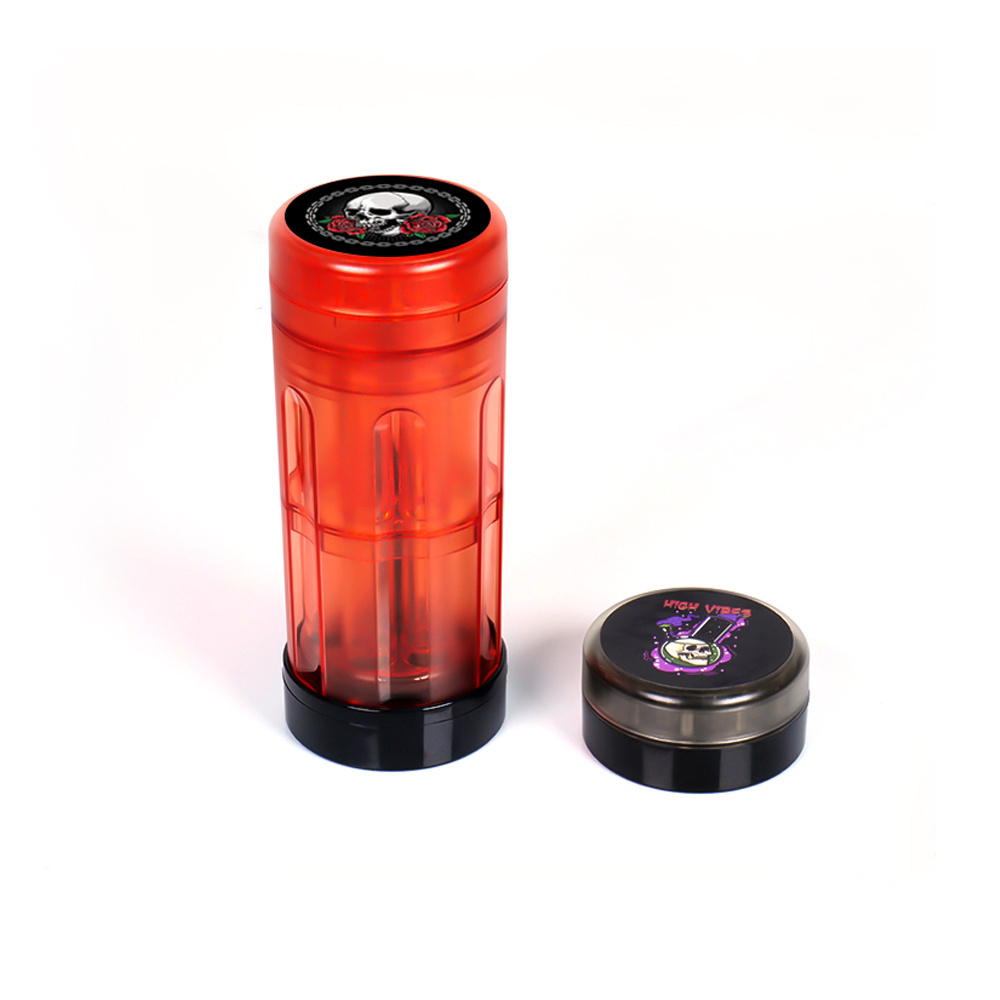 Custom Sticker Multifunction Portable Herb Cigarette Grinder 6 Tubes Storage Tobacco Spice Grinder Machine With Jar