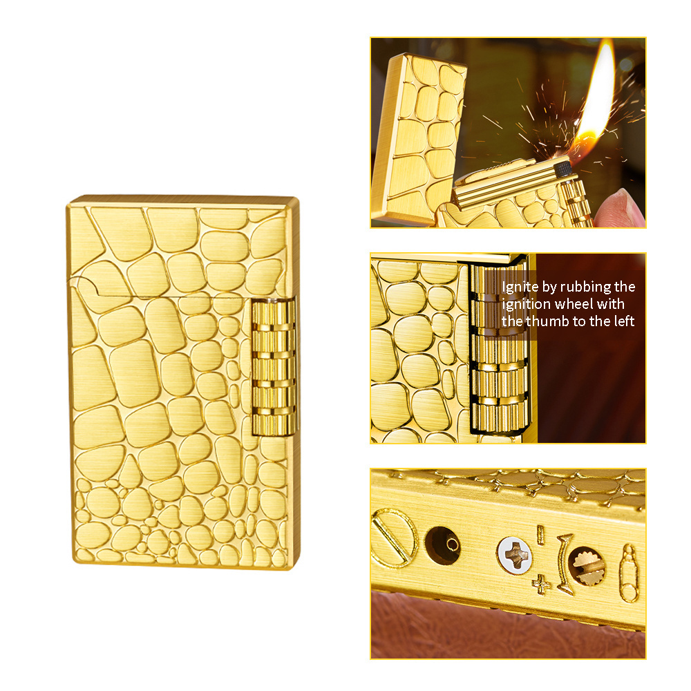 Portable Steel Voice Crocodile Pattern Oblique Fire straight flame flint Lighter Gold Silver Gas Pipe Metal Lighter