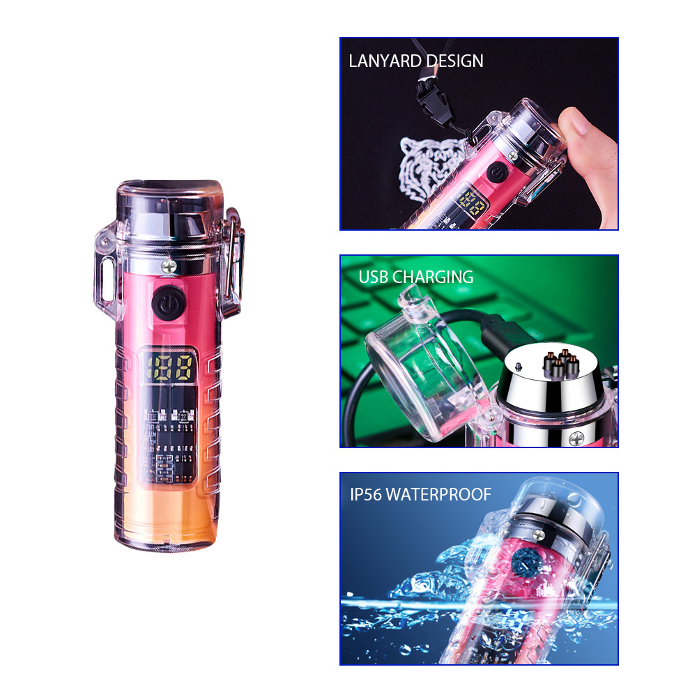 Transparent Shell Flameless Rechargeable Double Arc Lighter Windproof Waterproof Lighter USB Electronic Charging Plasma Lighter