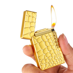 Portable Steel Voice Crocodile Pattern Oblique Fire straight flame flint Lighter Gold Silver Gas Pipe Metal Lighter