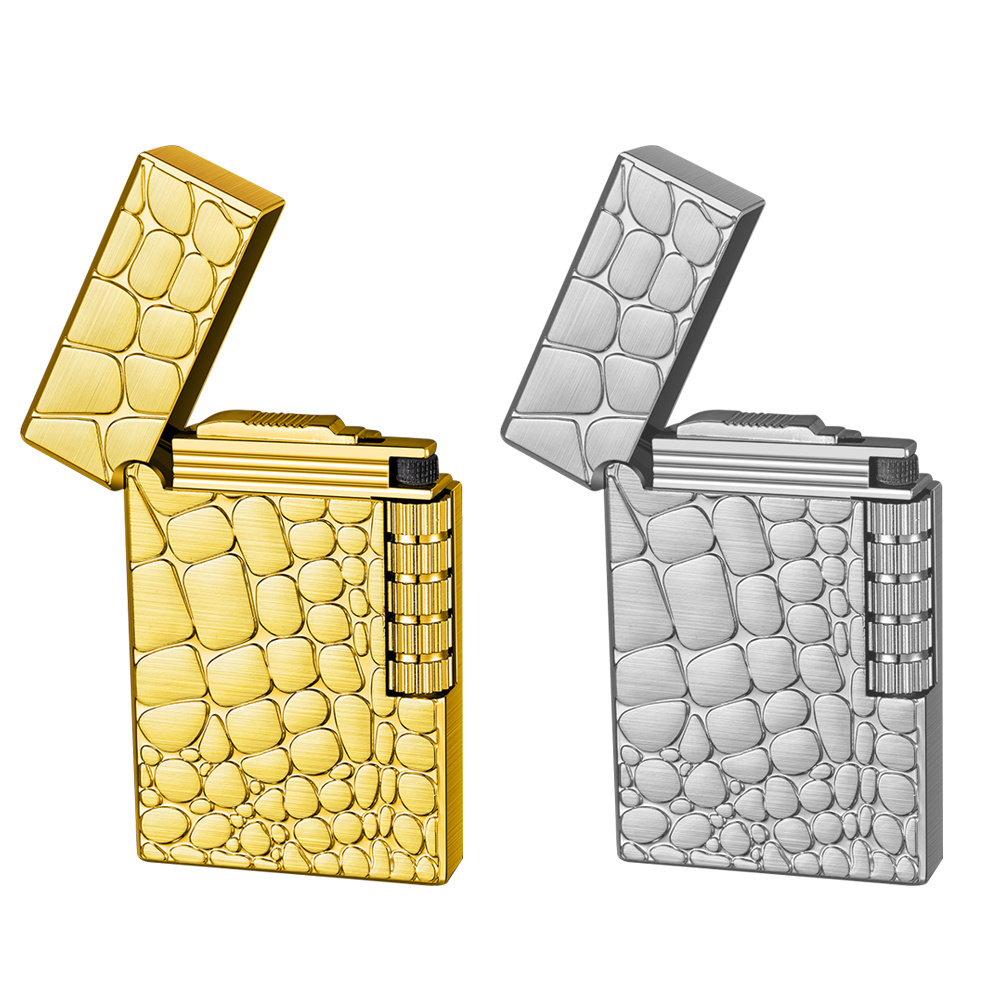 Portable Steel Voice Crocodile Pattern Oblique Fire straight flame flint Lighter Gold Silver Gas Pipe Metal Lighter