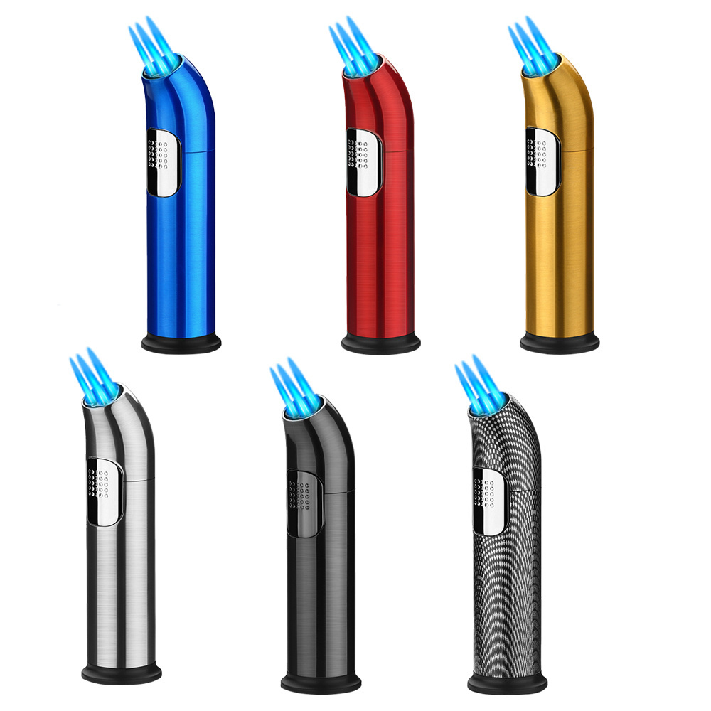 Pritech Low price refillable butane gas triple jet flame lighter custom logo torch lighters