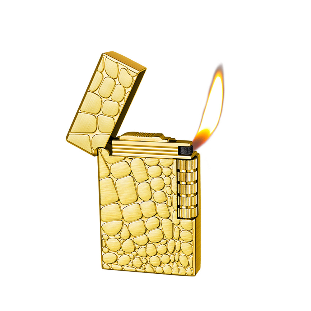 Portable Steel Voice Crocodile Pattern Oblique Fire straight flame flint Lighter Gold Silver Gas Pipe Metal Lighter