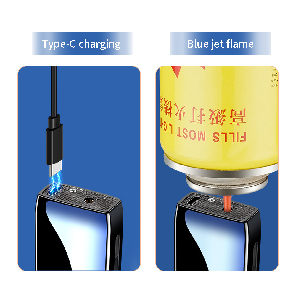 Fingerprint control Butane Gas electric dual purpose Metal Lighter Electric Arc lighter with jet flame