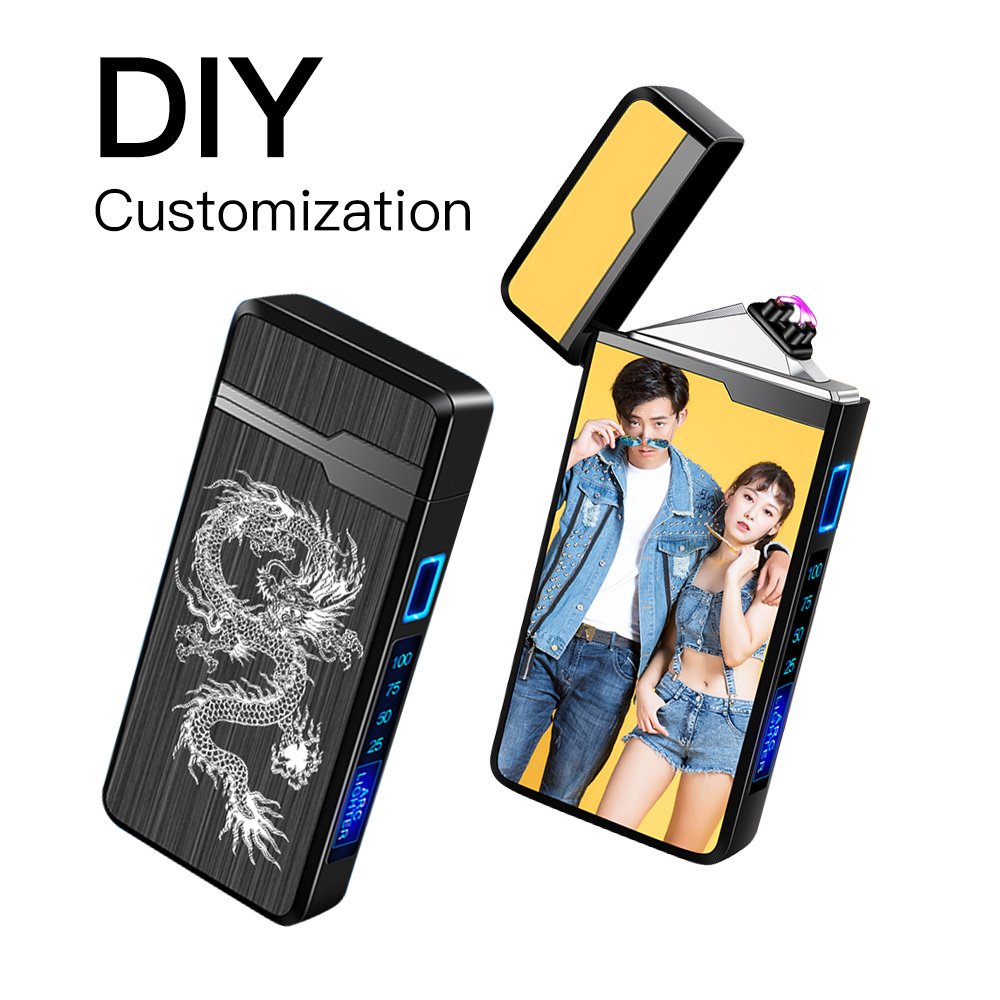 Wholesale Custom Picture Windproof Rechargeable Dual Arc Lighting Electronic Lighter with display