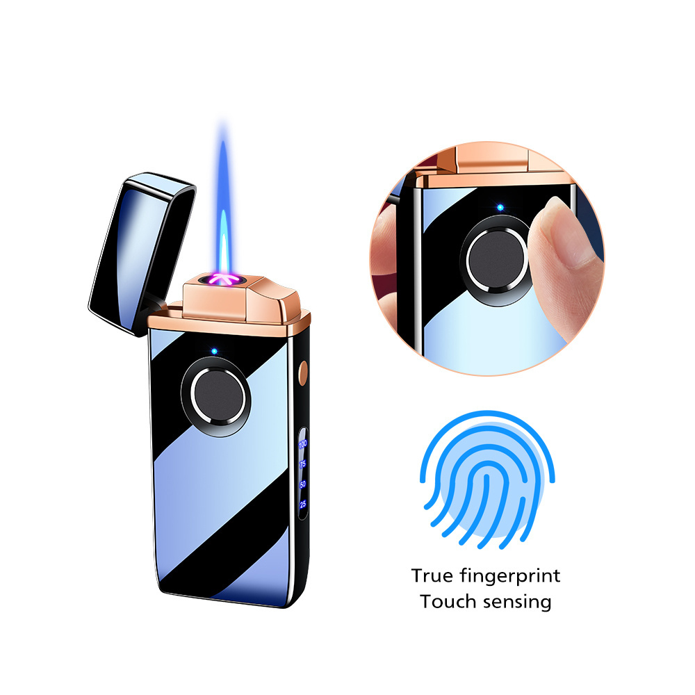 Fingerprint control Butane Gas electric dual purpose Metal Lighter Electric Arc lighter with jet flame