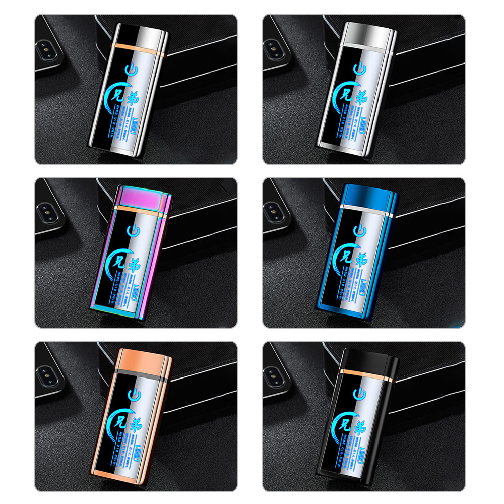 Custom Logo Flameless Ultra Thin Windproof Electric Plasma usb lighter Dual Arc metal Lighters