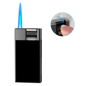 Zinc Alloy Custom Micro Blue Flame butane blow torch lighter Refillable Turbo Cigarette pocket Jet Flame Gas lighter