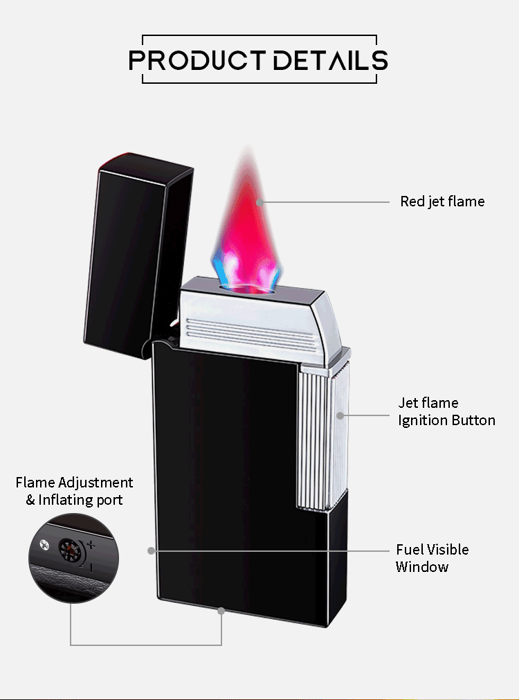 Manufacturer Red Flame Cigar Turbo windproof lighter Retro Refillable Butane Gas Lighter Jet torch gas lighter