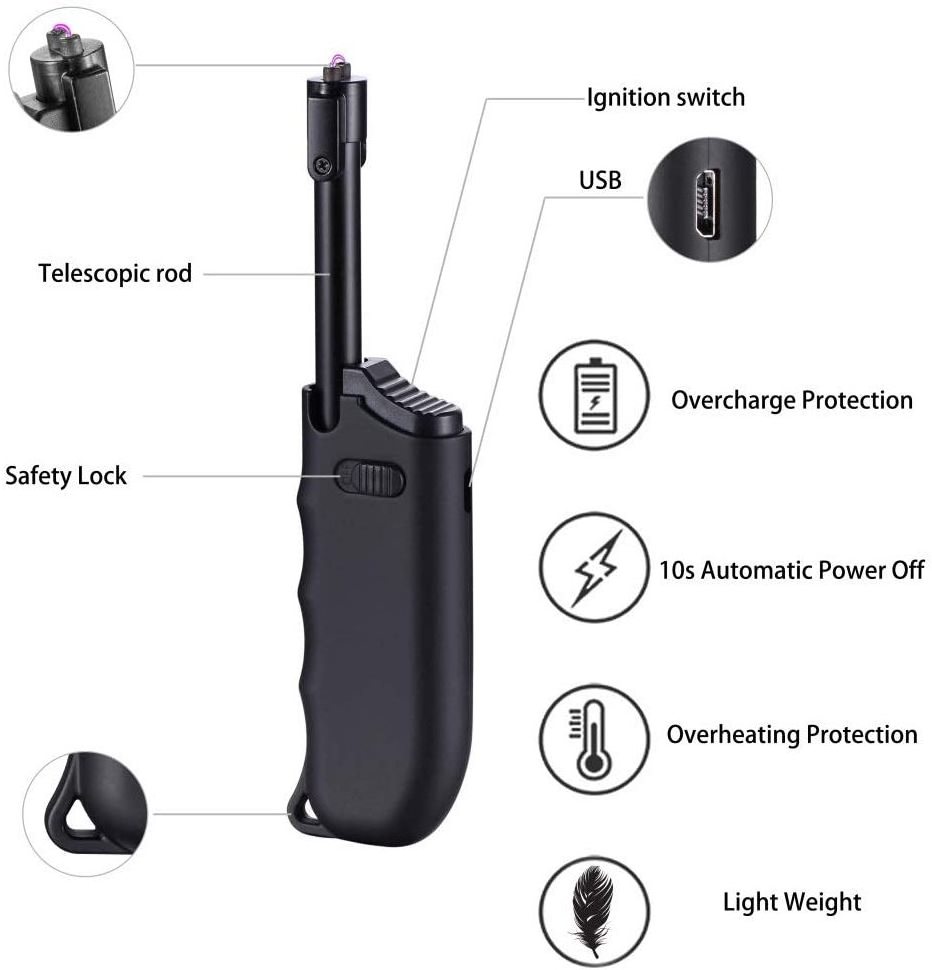 usb rechargeable arc bbq lighter Suspensible candle electric lighter with LED battery indicator Retractable head