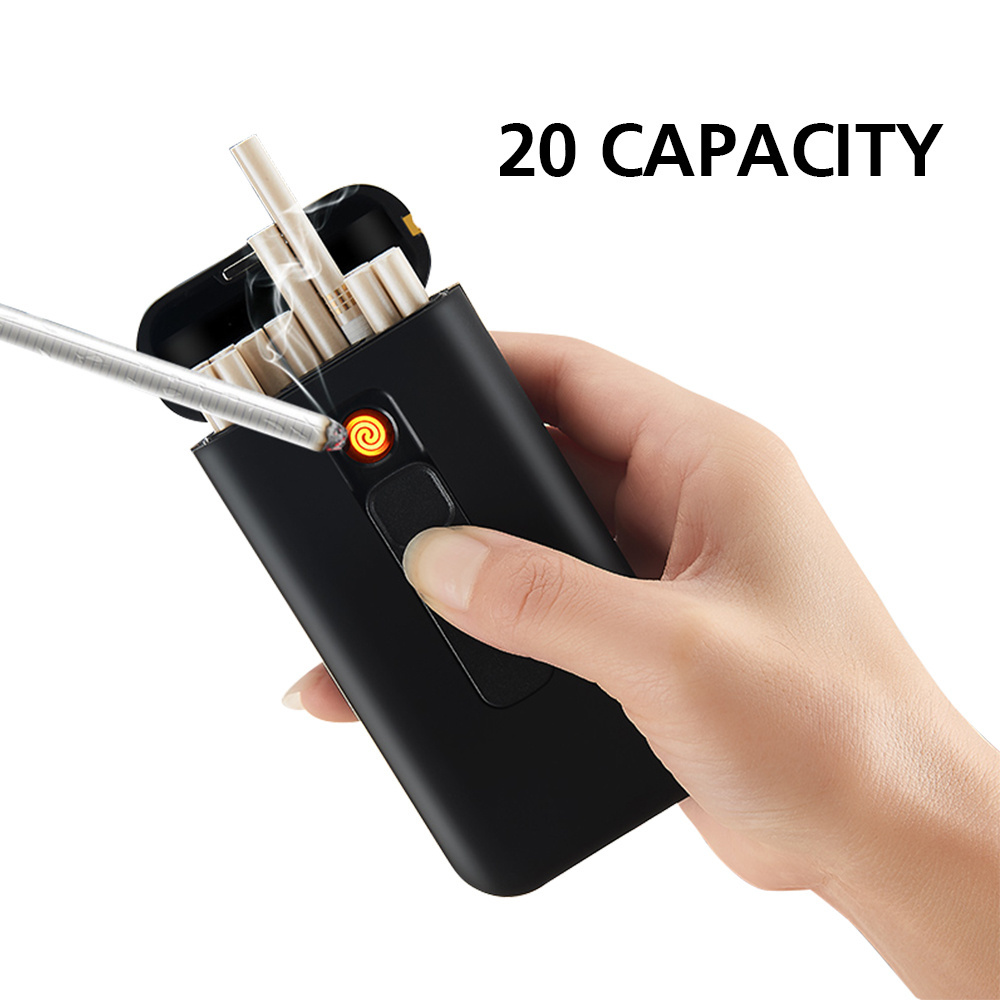 Flameless USB Rechargeable 20 pcs Cigarette Box Windproof Cigarette Case With USB Lighter smoking accessories