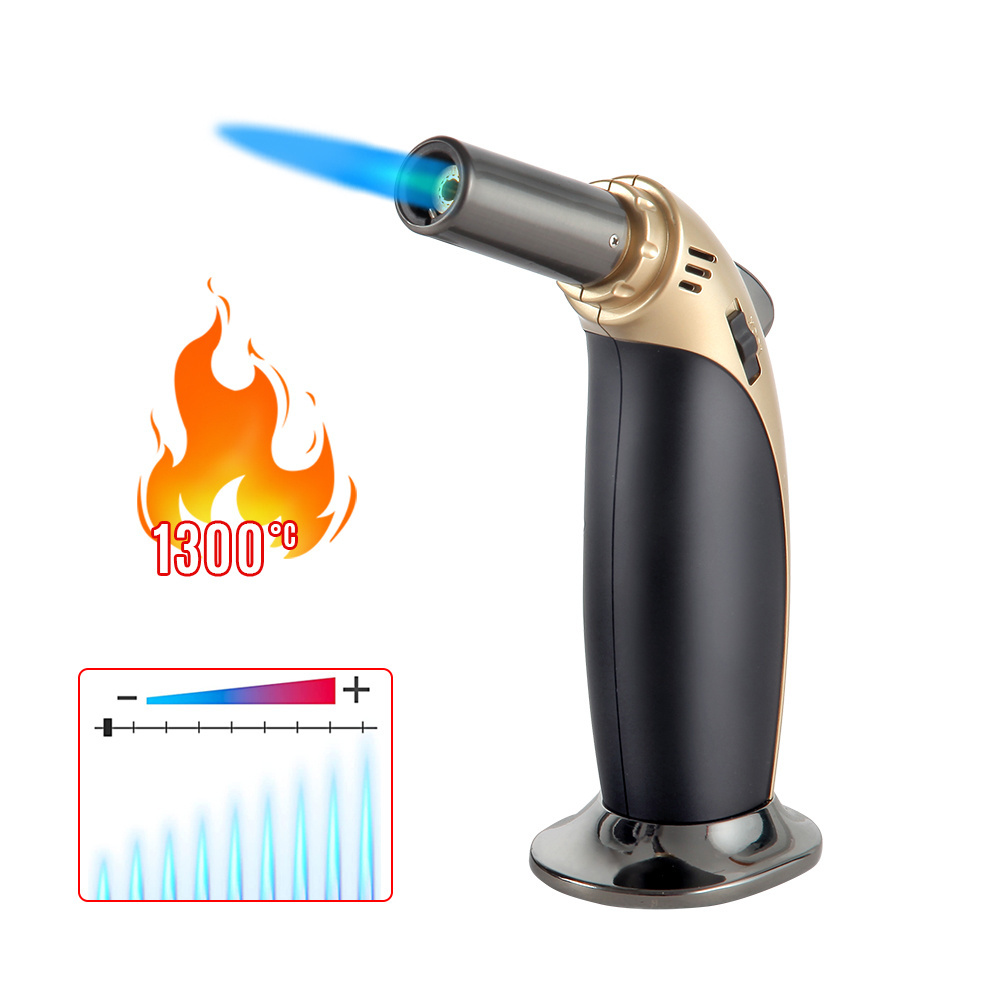 Custom Logo gun metal lighter Jet Blue Flame Butane Gas Torch lighter with lock