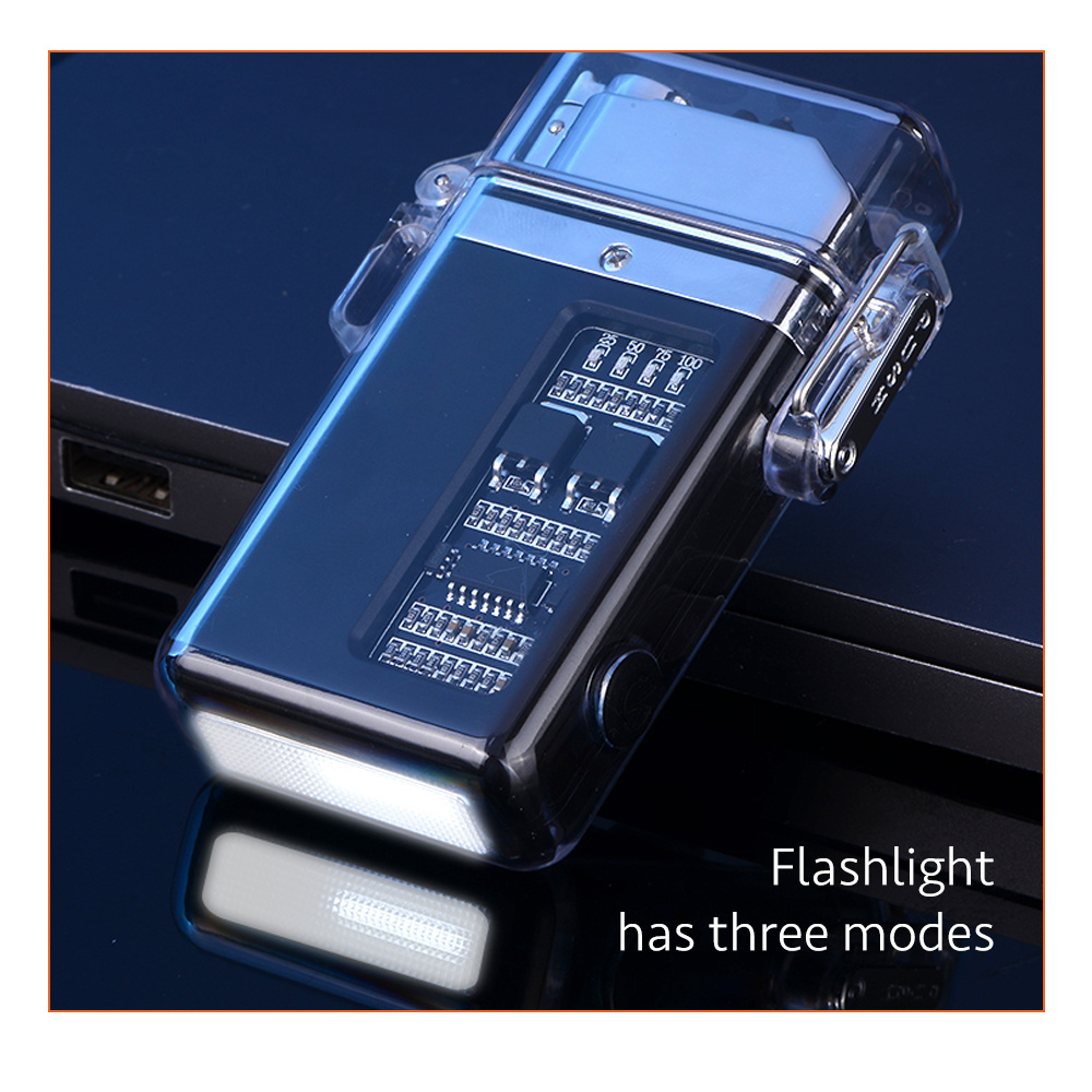 Waterproof Electric Lighter Outdoor Camping Arc Pulse Plasma Lighters USB Rechargeable With Light