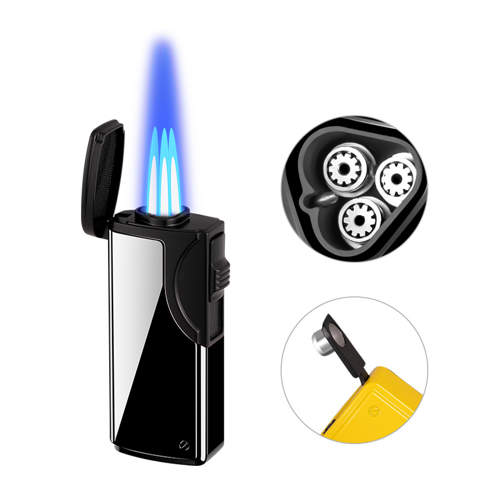 CUSTOM LOGO Triple Flame Jet Lighter Refillable Butane Lighter for cigar with visible gas tank