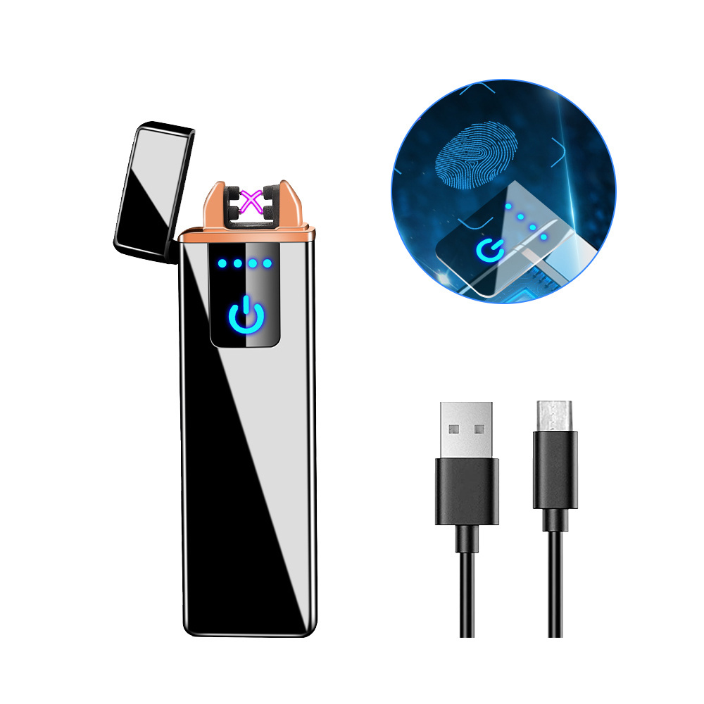 Hot Electronic Lighter Usb Rechargeable Flameless Electric Windproof Dual Arc Lighter for Camping Metal USB Charger Modern Flint