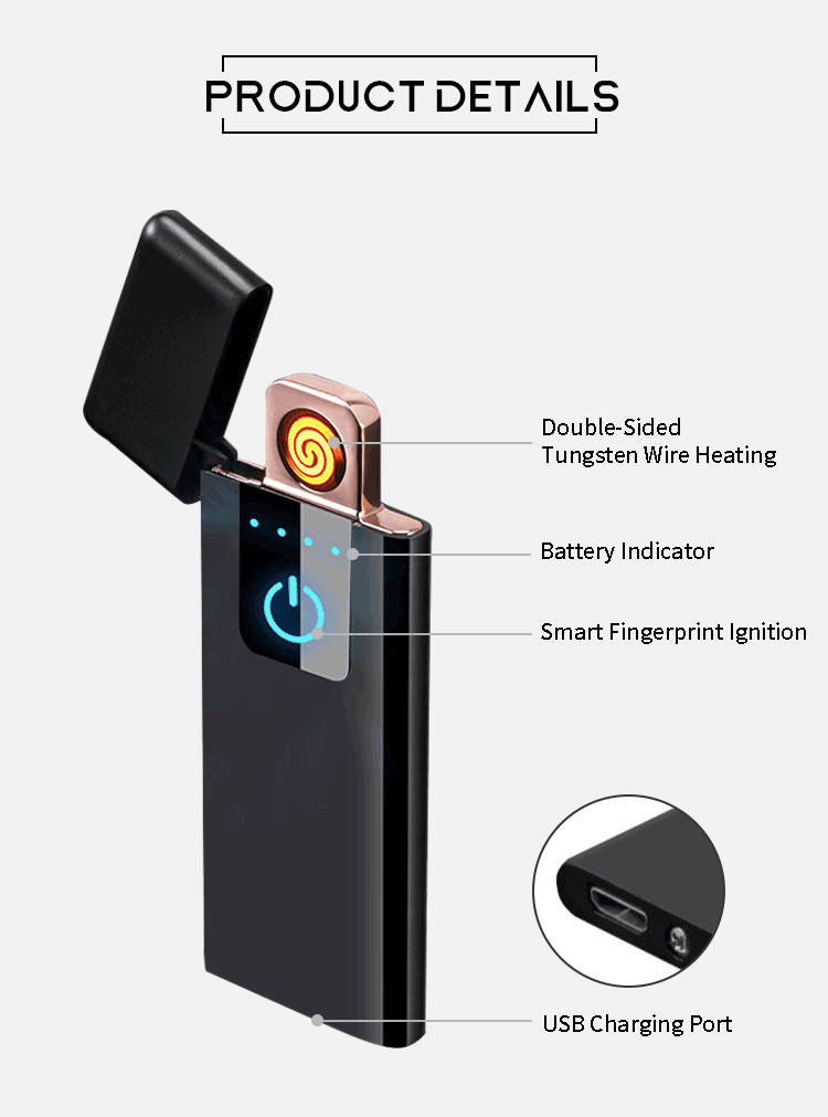 Windproof Flameless Plasma Electric Lighter USB Rechargeable Lighter with LED Power Indicator