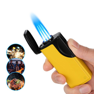 CUSTOM LOGO Triple Flame Jet Lighter Refillable Butane Lighter for cigar with visible gas tank