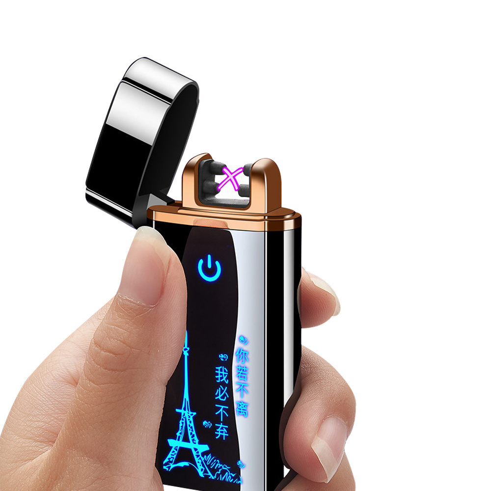 Custom Logo Flameless Ultra Thin Windproof Electric Plasma usb lighter Dual Arc metal Lighters