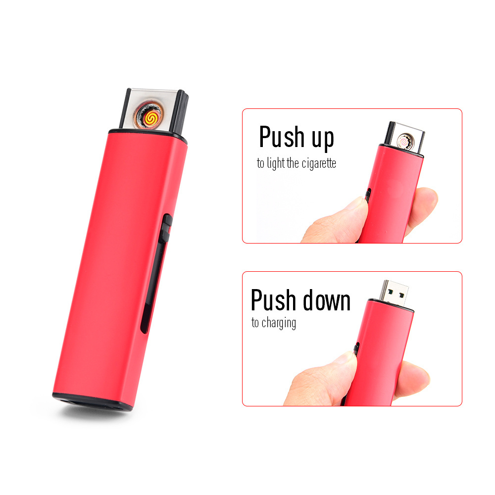 USB Lighter Environmental Lighter Windproof Push-pull Electronic Rechargeable Lighter Portable Thin Style Metal Cigarettes