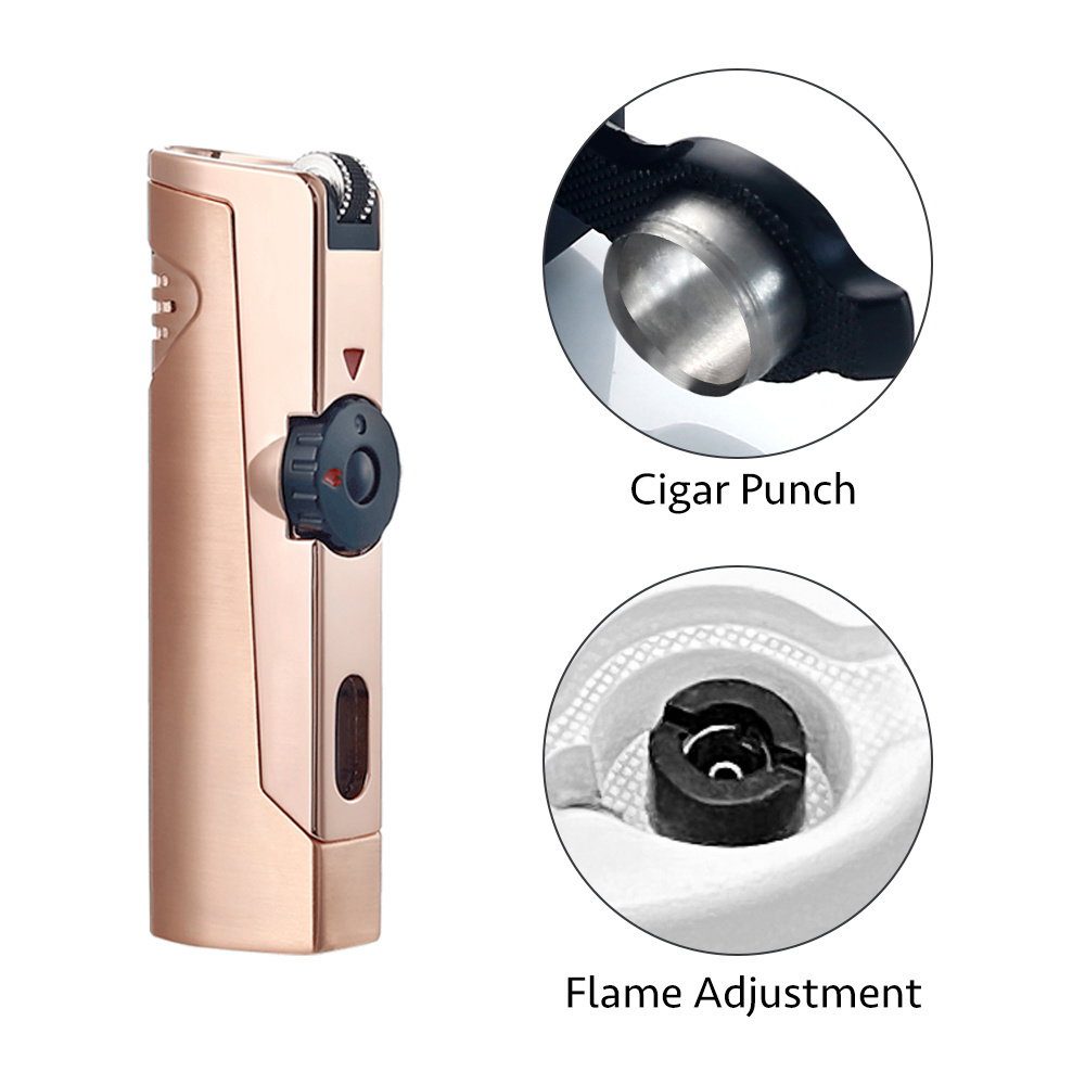 Butane Fuel Refillable Cool Table wheel Lighters windproof blue flame gas Torch Cigar double fire lighter