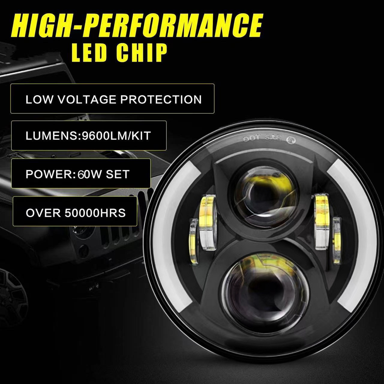 7 Inch Round LED Headlight with Angel Eyes for  CJ JKTJ, LED Turn Signal Lights High Low Beam for Motorcycle Headlight