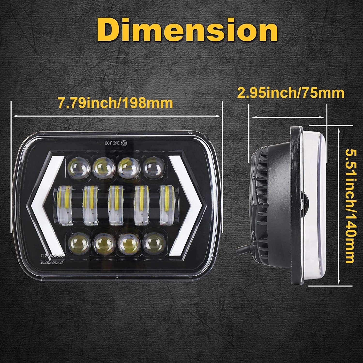 45W Square LED Headlamp with Arrow Angel Eyes DRL Turn Signal Light 5X7 inch Halo LED Headlights