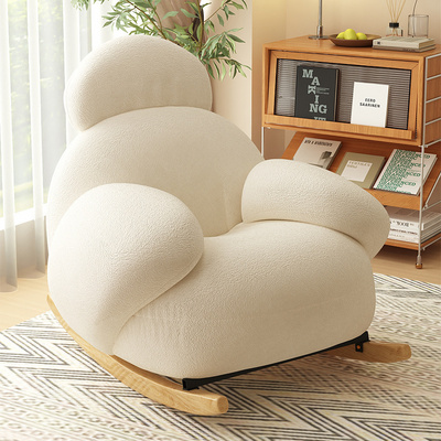 2024 Big white lazy rocking chair leisure single sofa living room cream wind adult recliner balcony bedroom rocking chair