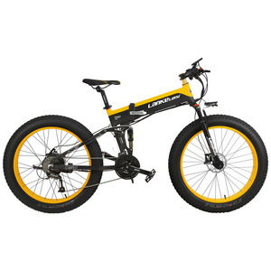 T750Plus Snow Bike 1000W Folding Electric Sand Bike, 48V High Performance Li-ion Battery,5 Level Pedal Assist Sensor Fat Bike