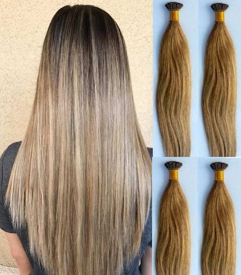 Blonde I tip Hair Extension Micro Bead Hair Extensions From India, Glue in Straight Hair Permanent Extensions U tip / Flat tip