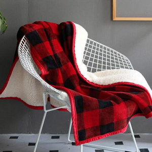 wholesale knitted warm soft serging plaid 100% polyester flannel sherpa fleece blanket for winter in china yiwu market