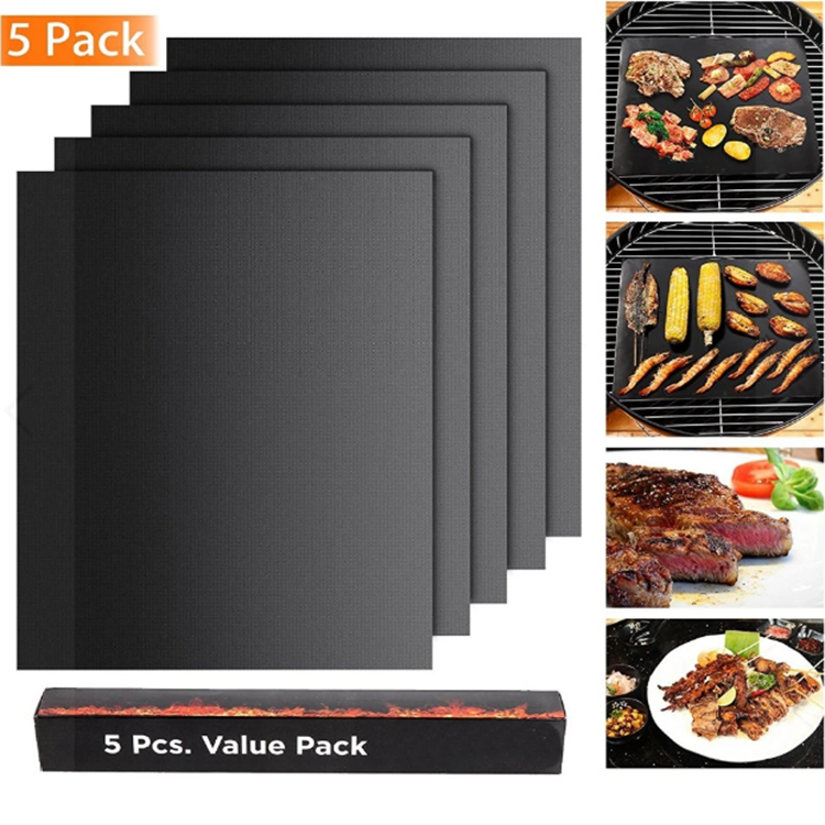 Set of 5 Heavy Duty BBQ Grill Mats Non Stick BBQ Grill & Baking Mats Reusable Easy to Clean Barbecue Grilling Accessories