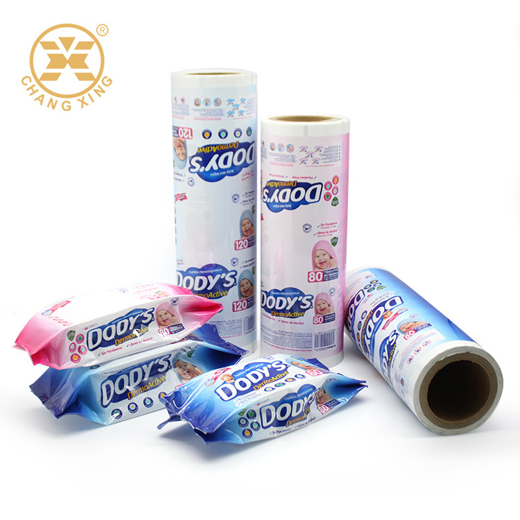 Custom Printed Laminated 80pcs 120pcs Wet Paper Film Stock Roll Plastic Bags Alcohol Wet Pad Packaging Roll Stock Film