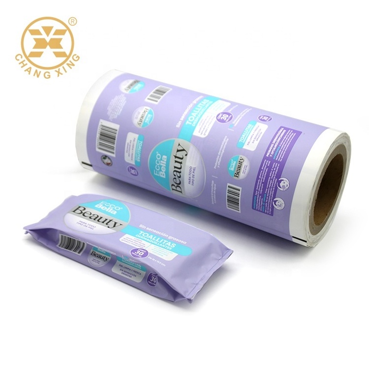 Custom Printed Laminated 80pcs 120pcs Wet Paper Film Stock Roll Plastic Bags Alcohol Wet Pad Packaging Roll Stock Film