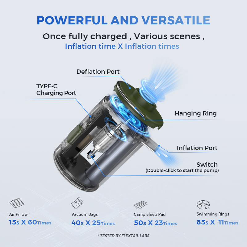 Flextail Mini Cordless Air Pump USB Wireless Portable Electric Air Pump for Inflatables Bed Mattress