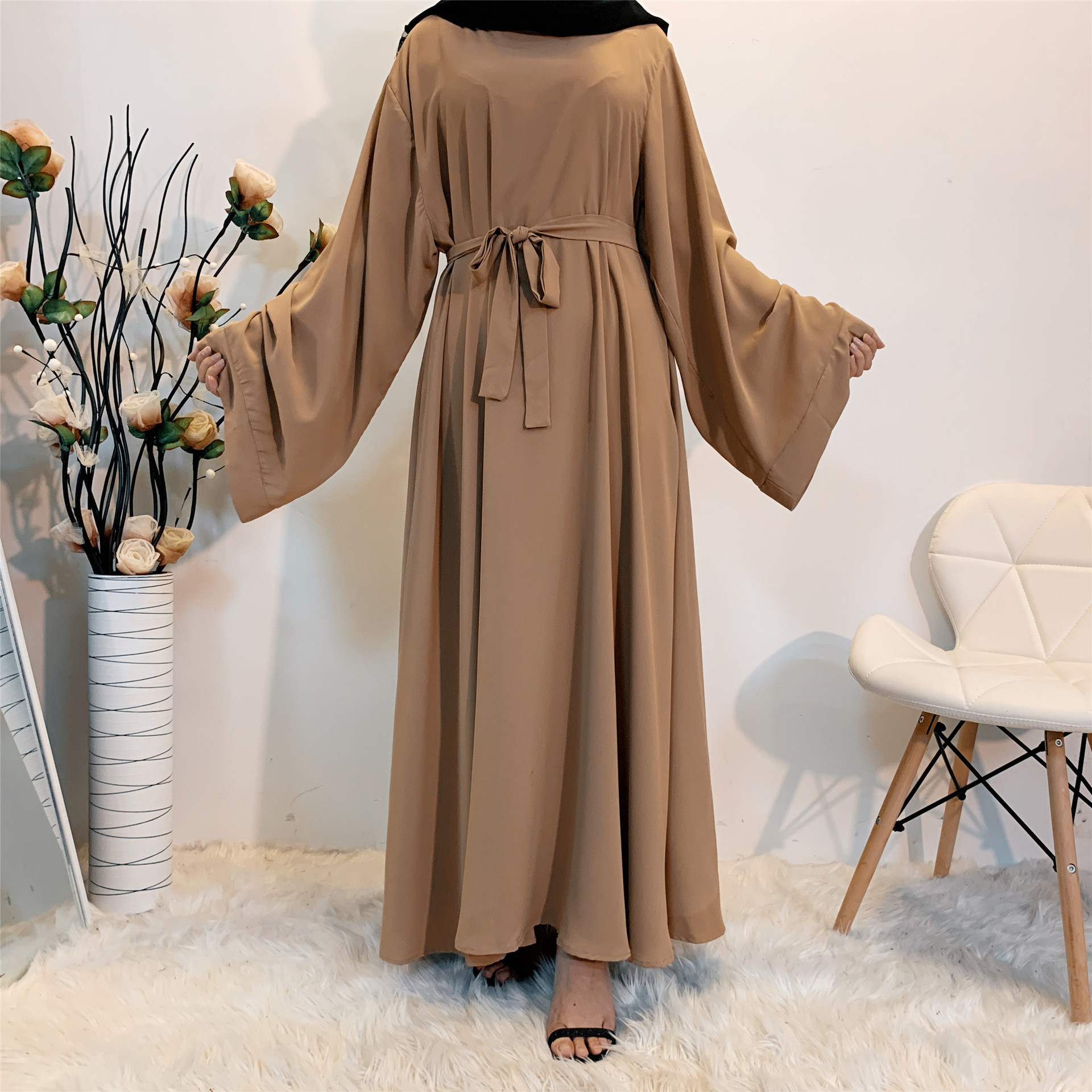 2024 Eid New Abaya Design Arab Turkish Jilbab qatar abaya designs Muslim Women Islamic Dresses Plain Color Elegant Abaya