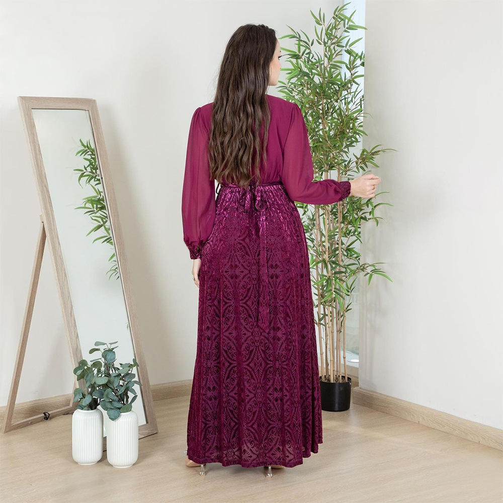 2024 saudi arabia abaya designs Velvet burnt chiffon hot diamond fashion banquet dress robe printed abaya women muslim dress