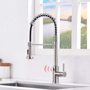 Brushed Nickel Deck Mounted Touch Pull Out Kitchen Sink Faucet Home Decoration Brass Ceramic with Sprayer High Quality Modern