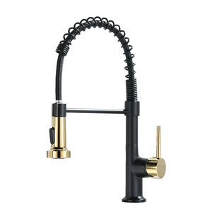 FLG:BG1135 Commercial Black and Gold Combination One Hole Water Saving Single Handle Pull Out Spray Kitchen Faucet