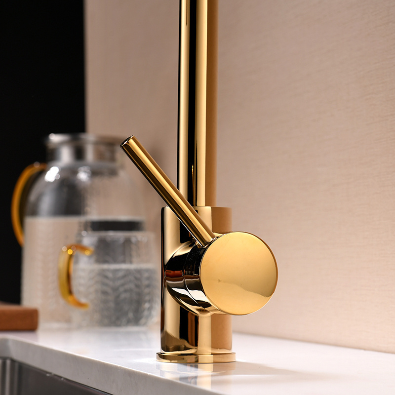 stainless steel Low pressure titanium gold finishing single hole double faucet kitchen sink rose gold kitchen faucet