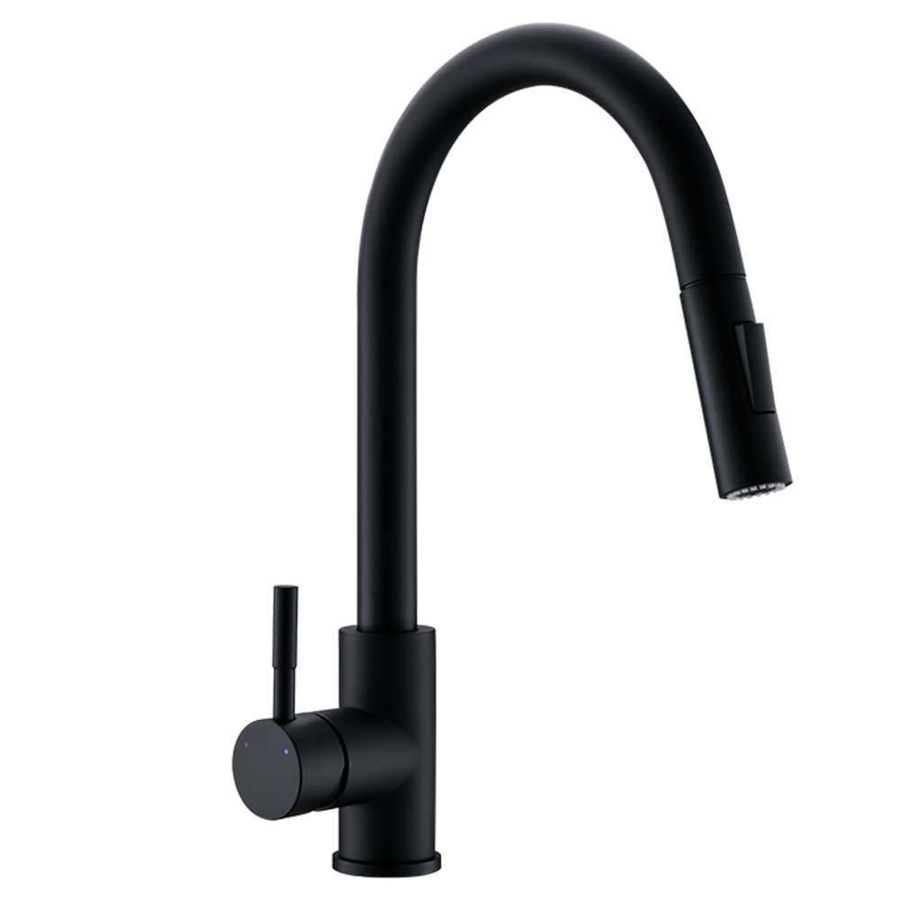 FLG Modern stainless steel black pullout water mode adjustable kitchen faucet