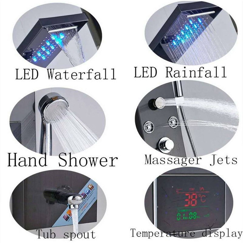 Hot sale stainless steel wall mounted bathroom panel LED rainfall waterfall shower faucet