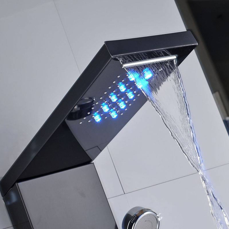 Hot sale stainless steel wall mounted bathroom panel LED rainfall waterfall shower faucet