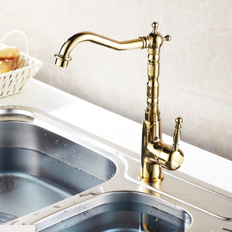 New style high quality brass single handle antique gold faucet for kitchen