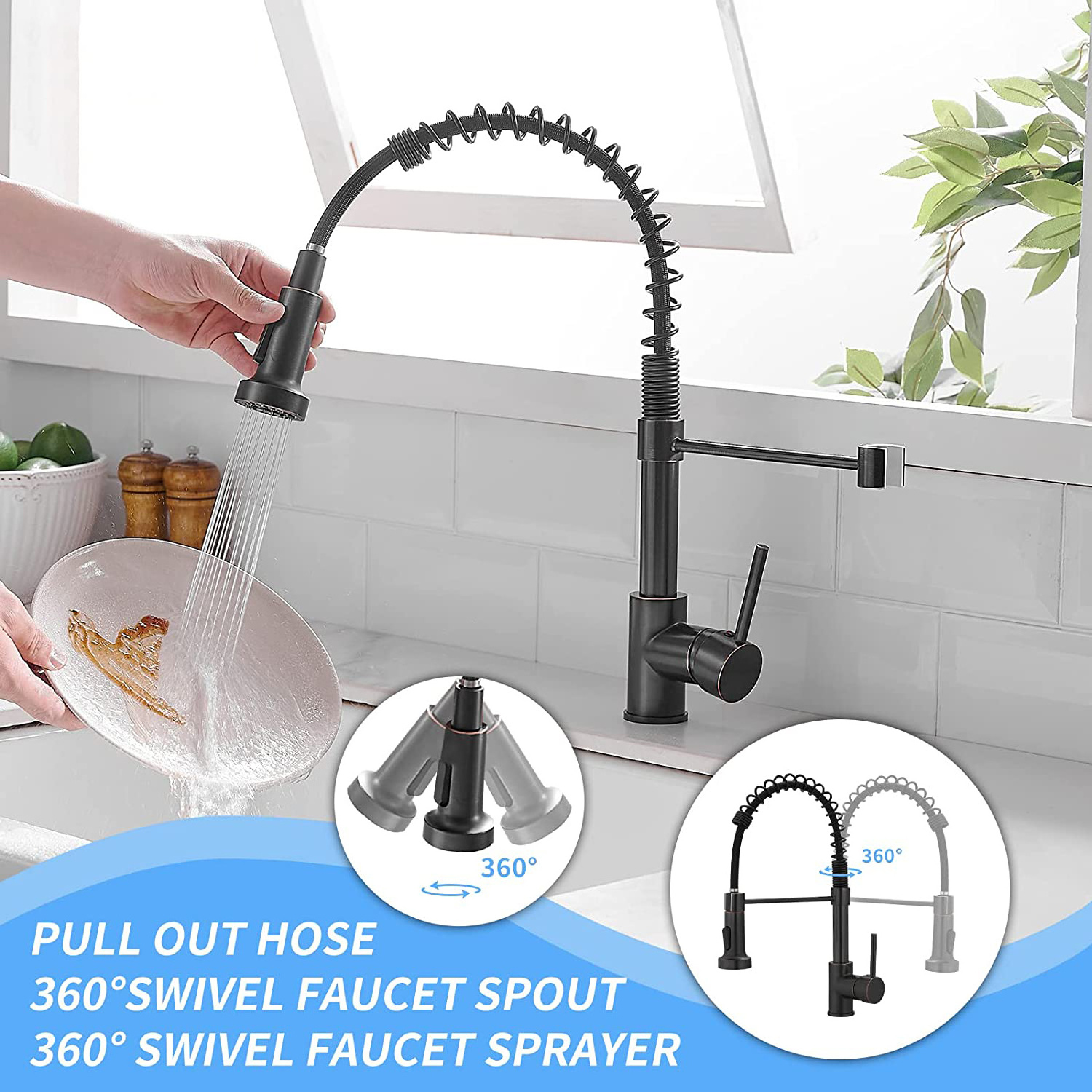 FLG Oil Surface Bronze Kitchen Faucet Commercial Single Handle Single Hole Bronze Kitchen Faucet with Pull Down Sprayer