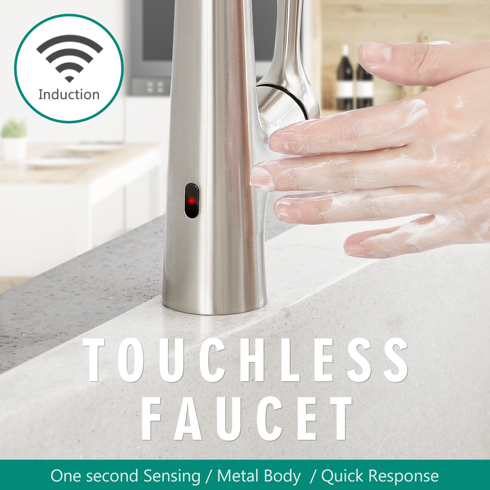 FLG Kitchen Faucet Sensors Brass Automatic Smart Touch Touchless Kitchen Taps Pull Down Kitchen Sink Faucets with Sensors