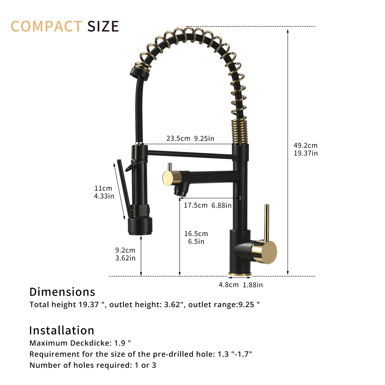 2023 Kitchen Faucet Water Tap Modern Kitchen Taps Brass Pull Down Sprayer Kitchen Mixer Sink Faucets Black and Gold Contemporary